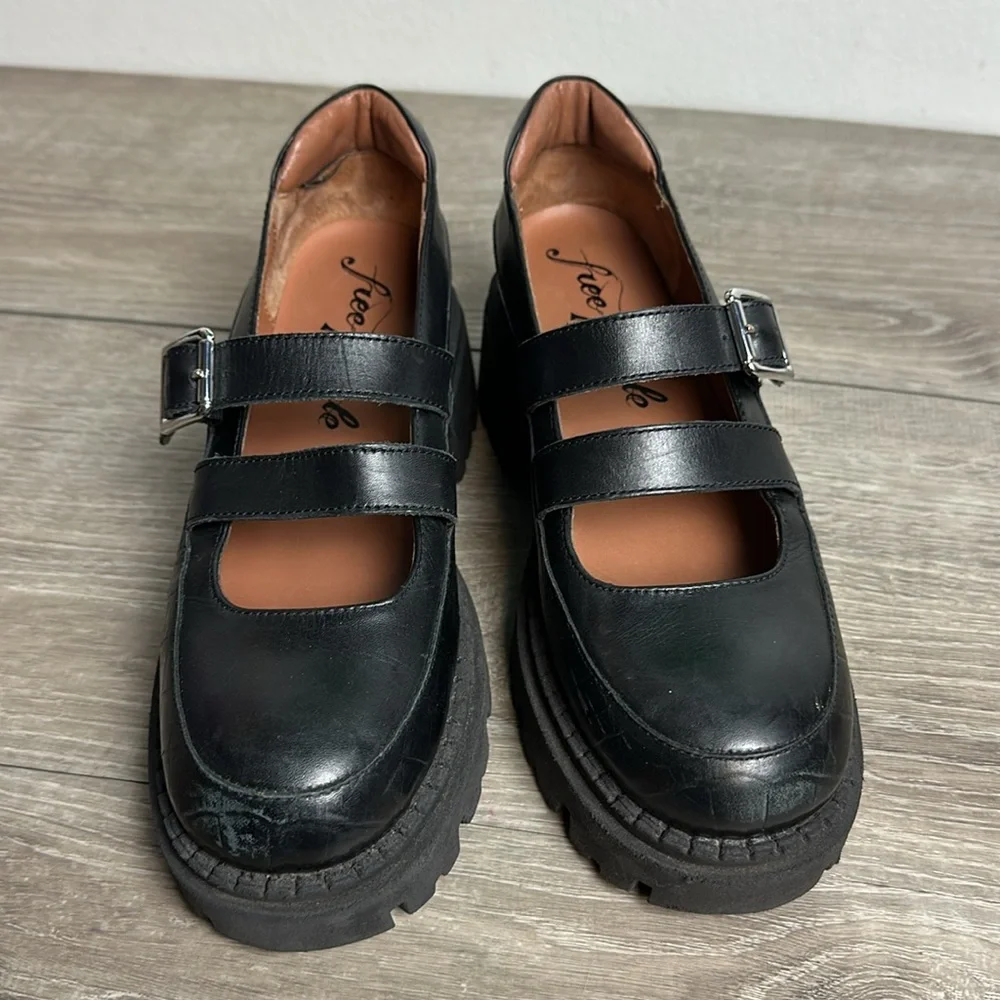 Free People Black Chunky Platform Mary Jane Loafers